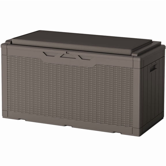 Devoko 105 Gallon Resin Deck Box Outdoor Lockable Storage Bench with Cushions Waterproof Storage Box,Dark Brown