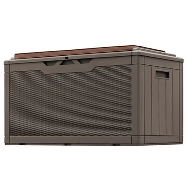 Devoko 100 Gallon Resin Deck Box Outdoor Lockable Storage Bench with Cushions Waterproof Storage Box,Dark Brown