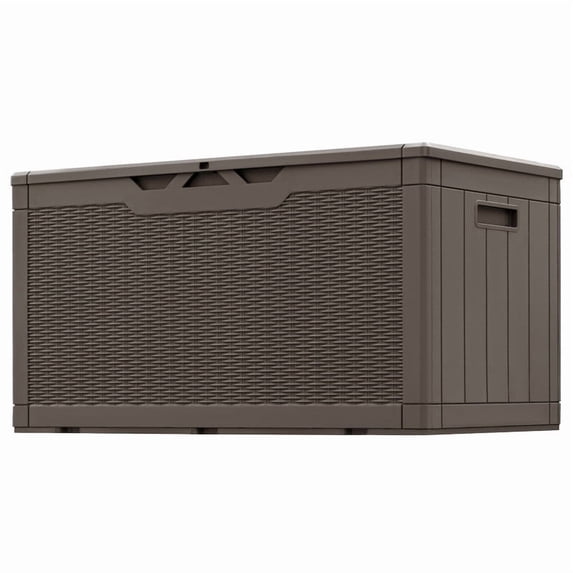 Devoko 102 Gallon Resin Deck Box Outdoor Waterproof Storage Box with Air Rod Outdoor Lockable Storage Bench,Dark Brown