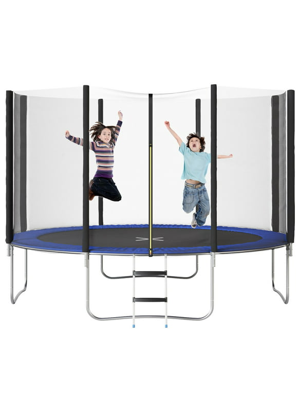 Devoko 12 FT Trampoline with Safe Enclosure Net Patio Fitness Jumping Trampoline for Backyard, Kindergarten with Ladder, Blue