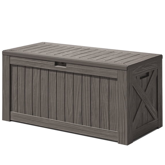 Devoko 122 Gallon Outdoor Patio Box Deck Plastic Resin Storage Box Backyard, Dark Brown