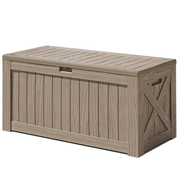 Devoko 122 Gallon Outdoor Patio Box Deck Plastic Resin Storage Box Backyard, Light Brown