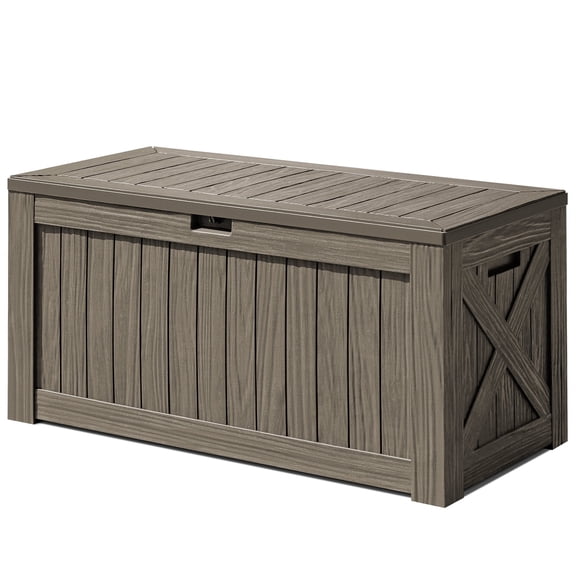Vineego 120 Gallon Outdoor Patio Box Deck Plastic Resin Storage Box Backyard, Light Brown