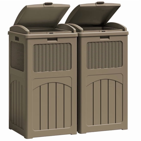 Devoko 2 PCS  All-Weather use Trashbin with Lid, Patio Resin Hideaway Trash Can with Waterproof for Backyard