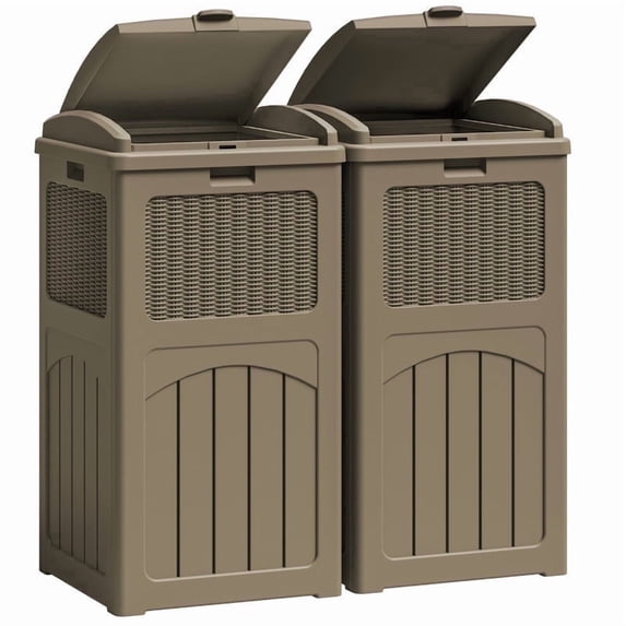 Devoko 2 PCS All-Weather use Trashbin with Lid, Patio Resin Hideaway Trash Can with Waterproof for Backyard