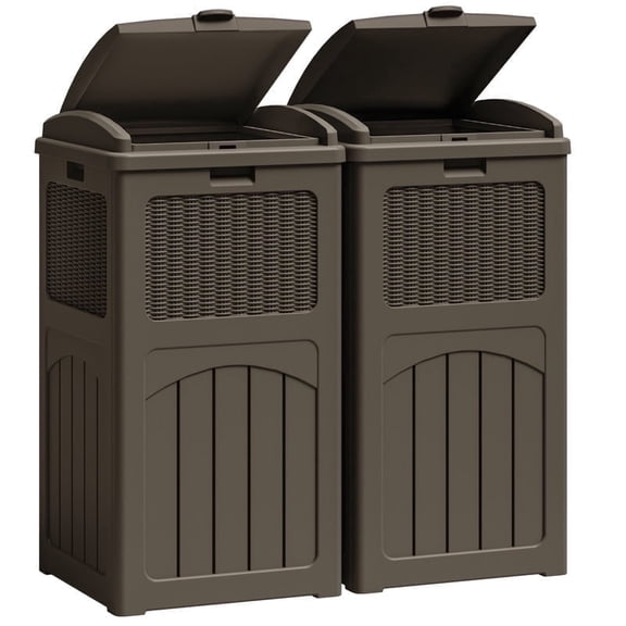Devoko 2 PCS Outdoor All-Weather use Trashbin with Lid, Patio Resin Hideaway Trash Can with Waterproof for Backyard