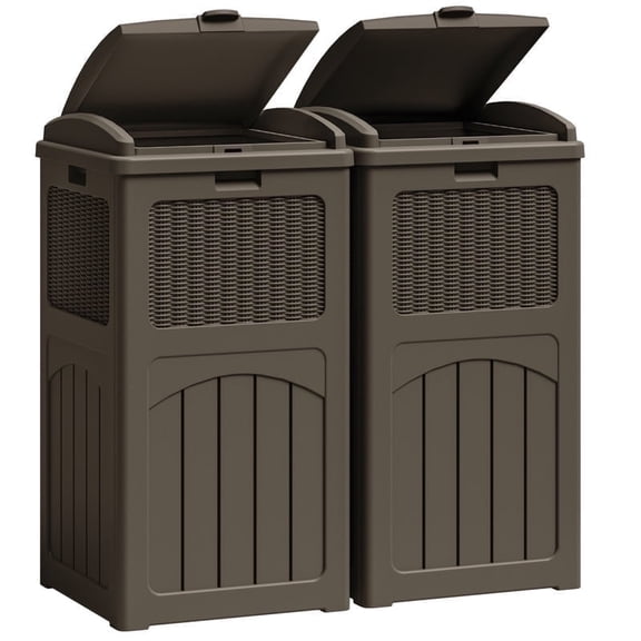 Devoko 2 PCS Outdoor All-Weather use Trashbin with Lid, Patio Resin Hideaway Trash Can with Waterproof for Backyard