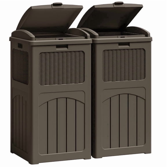 Devoko 2 PCS 35 Gallon Outdoor All-Weather use Trash bin with Lid, Patio Resin Hideaway Trash Can with Waterproof for Backyard