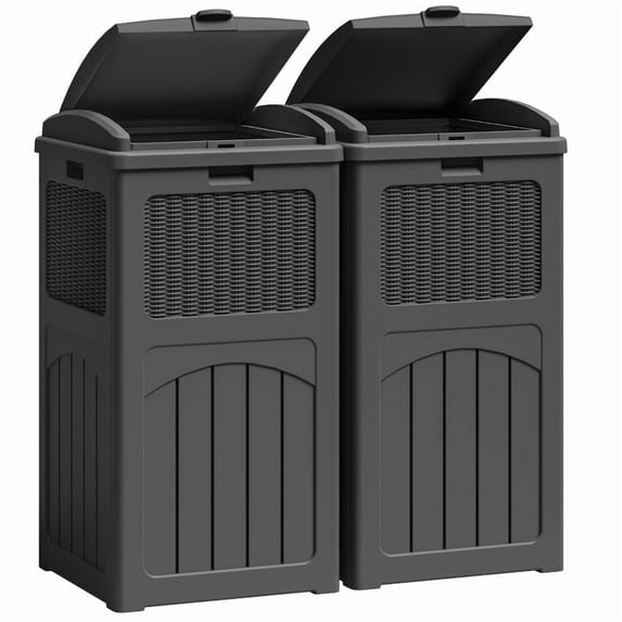 Devoko 2 PCS 35 Gallon All-Weather use Trash bin with Lid, Patio Resin Hideaway Trash Can with Waterproof for Backyard