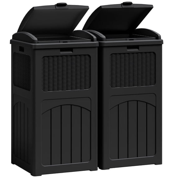 Devoko 2 PCS All-Weather use Trashbin with Lid, Patio Resin Hideaway Trash Can with Waterproof for Backyard