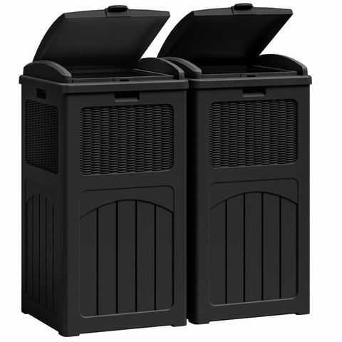 Devoko 2 PCS All-Weather use Trashbin with Lid, Patio Resin Hideaway Trash Can with Waterproof for Backyard