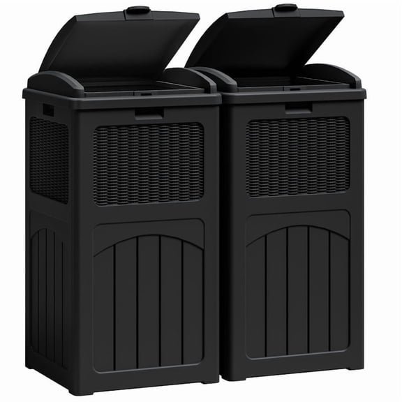 Devoko 2 PCS All-Weather use Trashbin with Lid, Patio Resin Hideaway Trash Can with Waterproof for Backyard