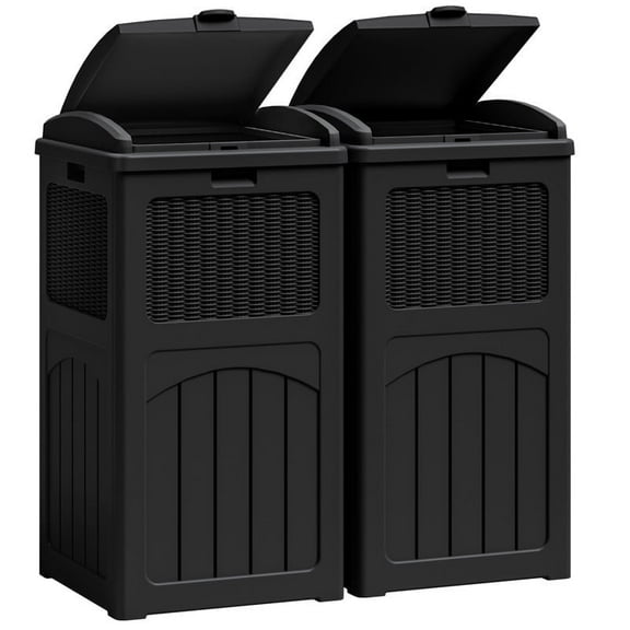 Devoko 2 PCS Outdoor All-Weather use Trashbin with Lid, Patio Resin Hideaway Trash Can with Waterproof for Backyard