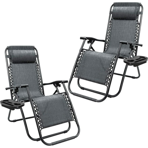 Devoko 2 PCS Zero Gravity Chair Outdoor Lounge Patio Chair Camp Reclining Lounge Chairs, Double Gray