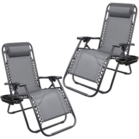 Vineego 2 PCS Zero Gravity Chair Outdoor Lounge Patio Chair Camp Reclining Lounge Chairs, Gray