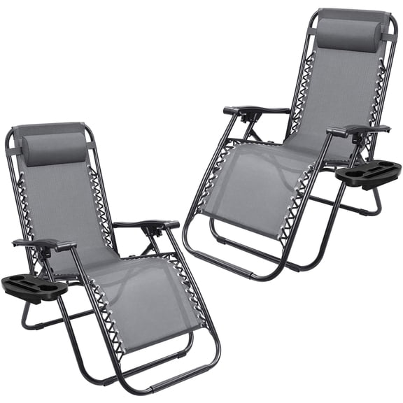 Vineego 2 PCS Zero Gravity Chair Outdoor Lounge Patio Chair Camp Reclining Lounge Chairs, Gray