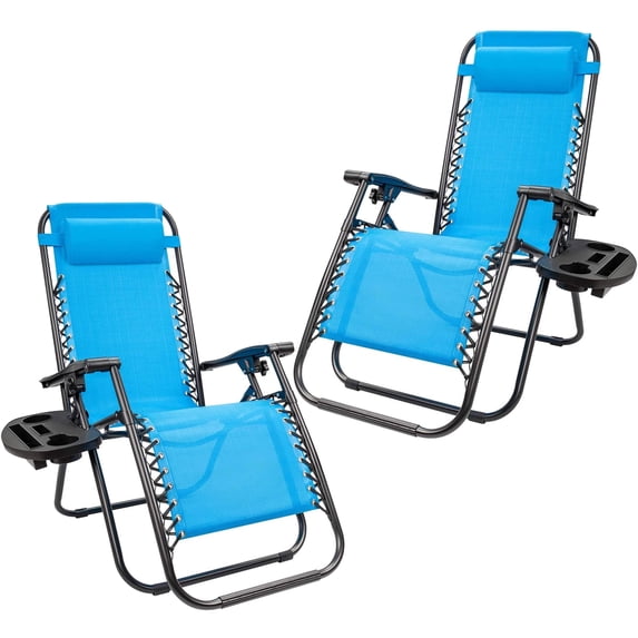 Vineego 2 PCS Zero Gravity Chair Outdoor Lounge Patio Chair Camp Reclining Lounge Chairs, Light Blue