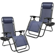 Devoko 2 Pack Steel Patio Zero Gravity Chair Outdoor Recliner Chaise Lounge Chair, 2, Blue