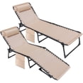 thumbnail image 1 of Vineego 2 Pieces Foldable Lounge Chaise 12 inch High 5-Position Adjustable Patio Lounge Chair Beach Pool Chaise,Biege, 1 of 7