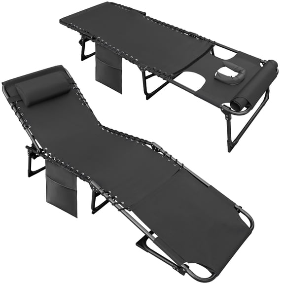 Vineego 2 Pieces Foldable with Sauna, Lounge Coffee Chair 12 Inch High 5-Position Adjustable Patio Lounge Chair Beach Pool Coffee Chair,Black