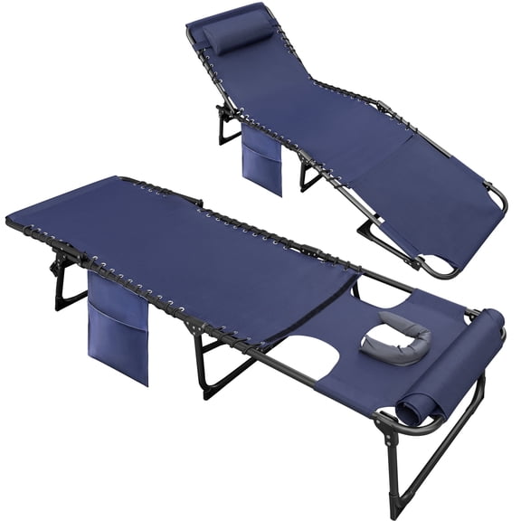 Devoko 2 Pieces Foldable with Sauna, Lounge Coffee Chair 12 Inch High 5-Position Adjustable Patio Lounge Chair Beach Pool Coffee Chair,Blue