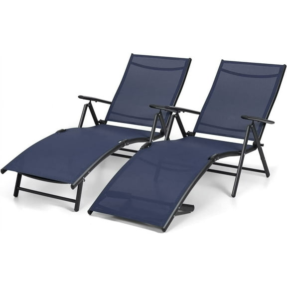 Devoko 2 Pieces Patio Outdoor Adjustable Folding Chaise Lounge Chair for Beach Pool, Blue