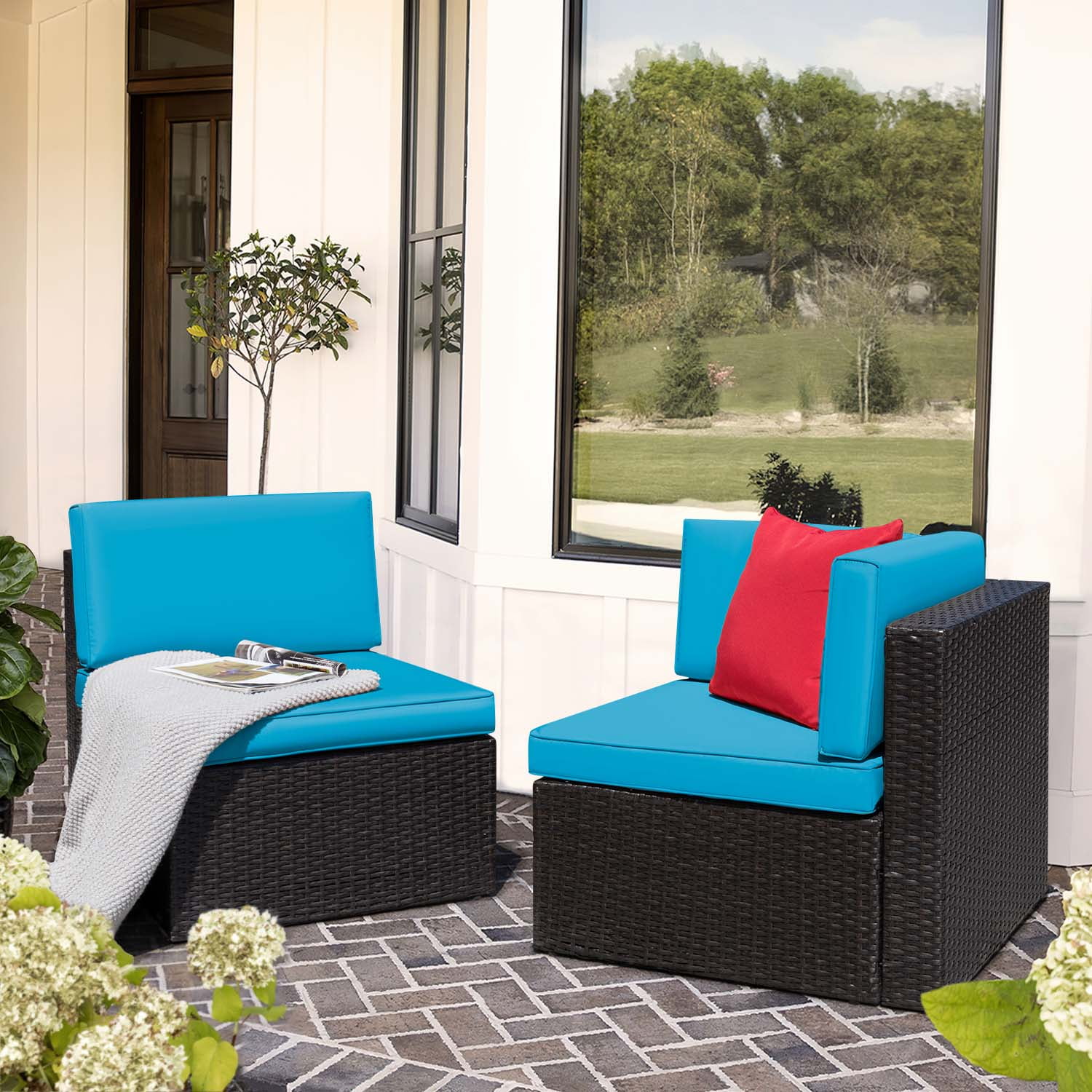 Devoko 2 Pieces Patio Sectional Set Outdoor Rattan Loveseat with