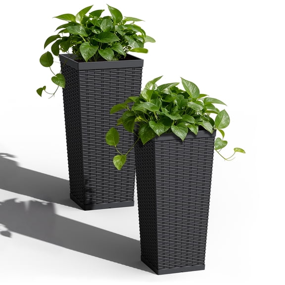 Devoko 24" Tall Planters for Outdoor Plants Set of 2, Woven-Textured Outdoor Plant Pots for Patio, Front Porch