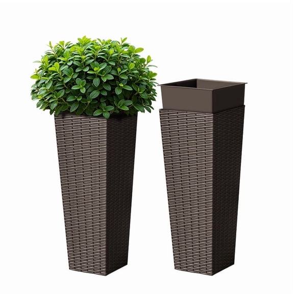 Devoko 24" Tall Planters for Outdoor Plants Set of 2, Woven-Textured Outdoor Plant Pots for Patio, Front Porch