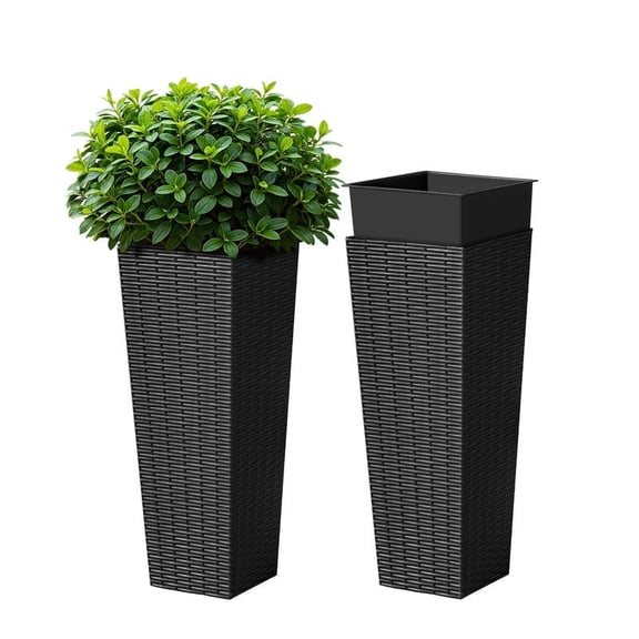 Devoko 24" Tall Planters for Outdoor Plants Set of 2, Woven-Textured Outdoor Plant Pots for Patio, Front Porch