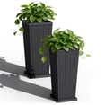 thumbnail image 1 of Devoko 24" Tall Planters for Outdoor Plants Set of 2, Woven-Textured Outdoor Plant Pots with Trays for Patio, Front Porch, 1 of 8