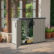 Devoko 26 Cu.ft Resin Outdoor Storage Shed, With Stable Floor and Lockable Door, All-Weather Storage Shed, Beige