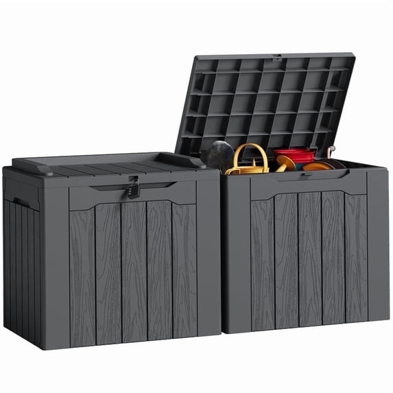 Devoko 2PCS 32 Gallon Outdoor Resin Deck Box with Seat