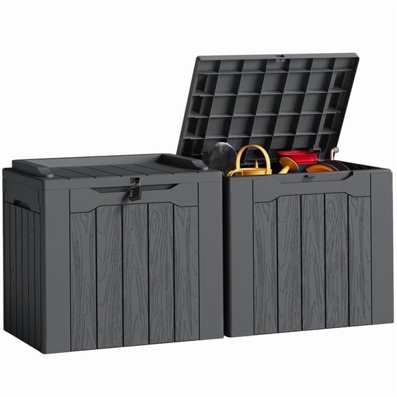 Devoko 2PCS 32 Gallon Outdoor Resin Deck Box with Seat