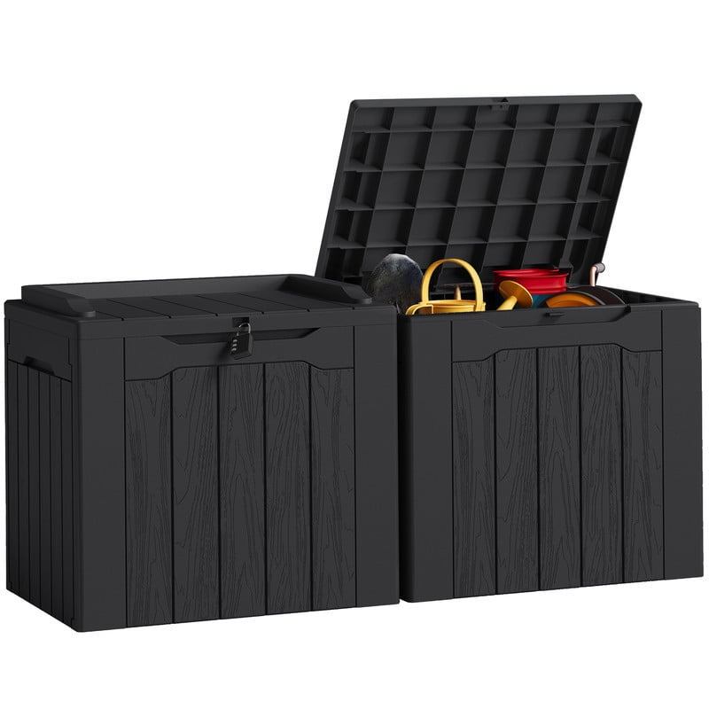 Devoko 32 Gallon Outdoor Resin Deck Box with Seat Black