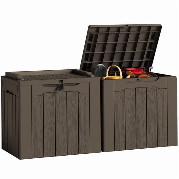Devoko 2PCS 32 Gallon Outdoor Resin Deck Box with Seat