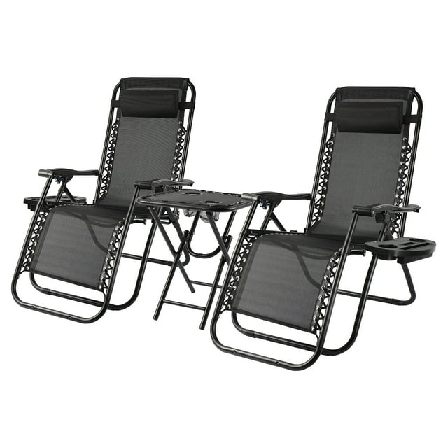 Devoko 3 Pcs Zero Gravity Chair Patio Folding Recliner Outdoor Chaise