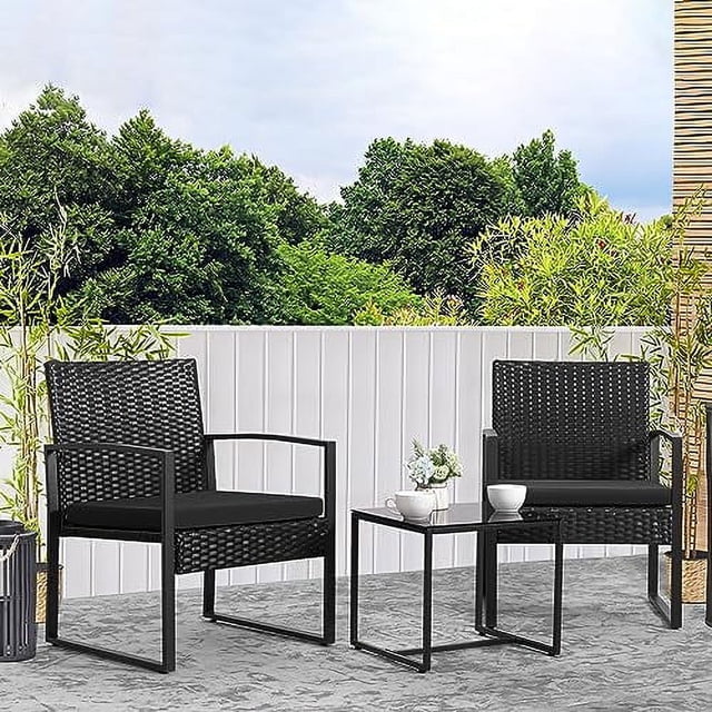 Devoko 3 Piece Patio Outdoor Furniture Set Wicker Table and Chairs Set ...