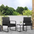 thumbnail image 1 of Devoko 3 Pieces Clearance Outdoor Patio Conversation Set Outdoor Bistro Set PE Rattan Cushioned Chairs Set Bistro Chairs with Table, Black, 1 of 8