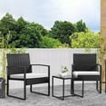 thumbnail image 1 of Devoko 3 Pieces Clearance Outdoor Patio Conversation Set Outdoor Bistro Set PE Rattan Cushioned Chairs Set Bistro Chairs with Table, White, 1 of 7