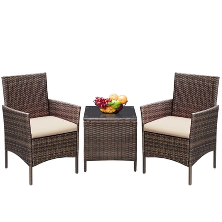 Devoko 3 Pieces Outdoor Furniture Sets Rattan Wicker Chairs Patio Conversation Set, Beige
