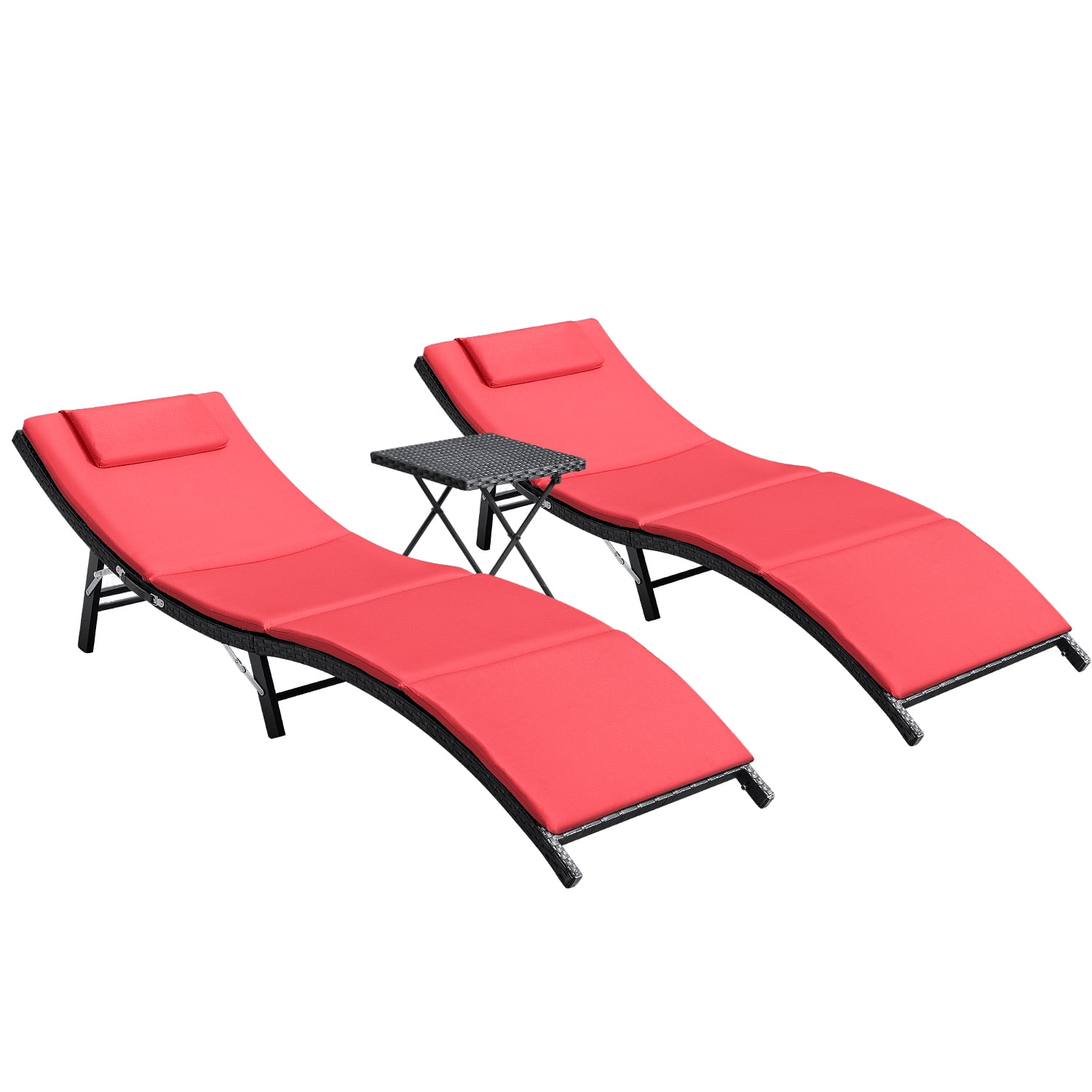 Devoko 3 Pieces Outdoor Lounge Chairs Patio PE Rattan Folding Chaise