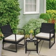 thumbnail image 1 of Devoko 3 Pieces Outdoor Plastic Bistro Set Patio Conversation Set with Cushion and Table, White, 1 of 6