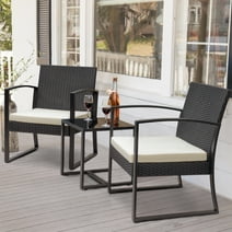 Devoko 3 Pieces Outdoor Plastic Bistro Set Patio Conversation Set with Cushion and Table, White