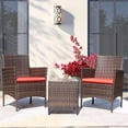thumbnail image 1 of Devoko 3 Pieces Patio Furniture Set Outdoor Conversation Set Wicker Bistro Chairs Set of 2 with Coffee Table for Porch Backyard Balcony, Brown/Red, 1 of 7