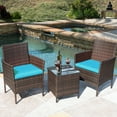 thumbnail image 1 of Devoko 3 Pieces Patio Conversation Set Outdoor Furniture Set Patio PE Rattan Wicker Chairs with Table, Brown/ Blue, 1 of 7