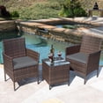 thumbnail image 1 of Devoko 3 Pieces Patio Furniture Set Outdoor Conversation Set Wicker Bistro Chairs Set of 2 with Coffee Table for Porch Backyard Balcony,, Brown/Gray, 1 of 7