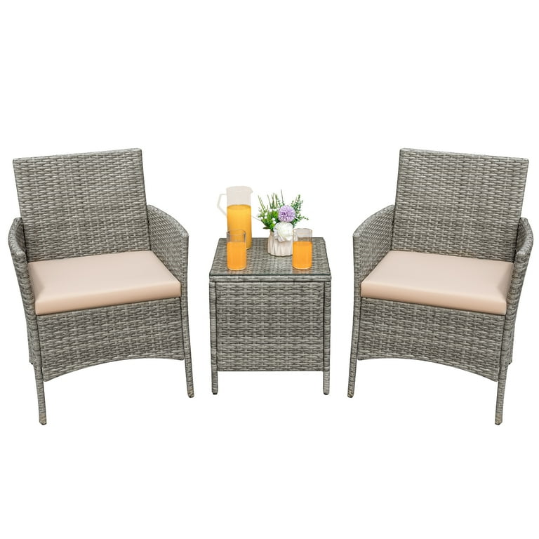 Devoko patio porch furniture sets 3 pieces pe rattan wicker chairs beige cushion discount