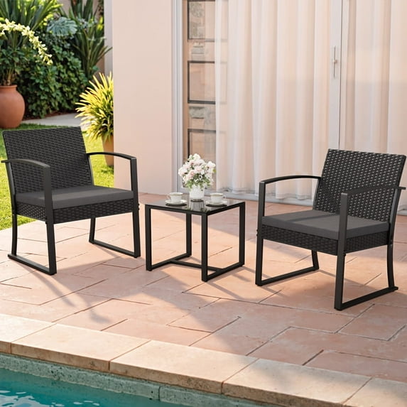 Devoko 3 Pieces Patio Furniture Set, Bistro Chairs with Coffee Table Set, Outdoor Wicker Bistro Set for Garden