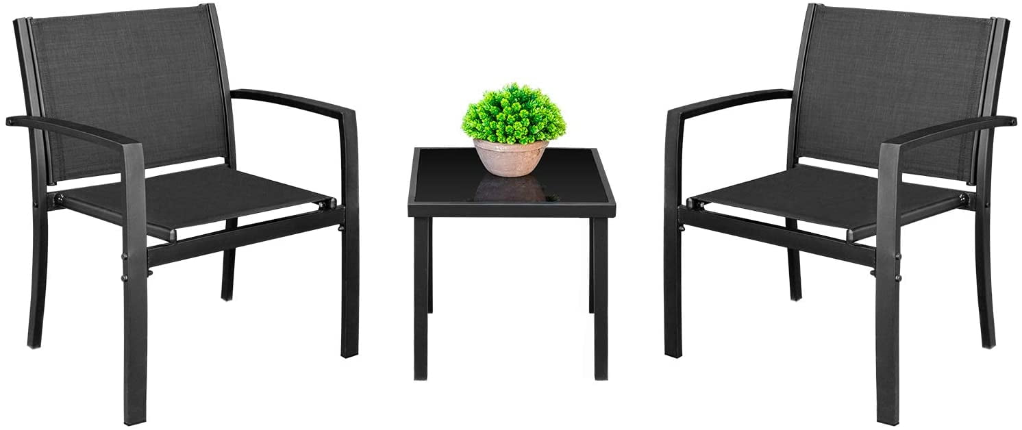 Devoko 3Piece Patio Set, Textilene Bistro, Outdoor Conversation, Porch